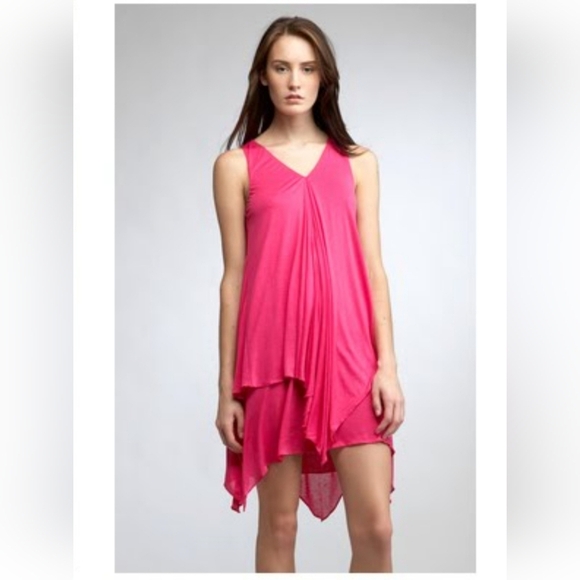 Adam Lippes Sz Medium Asymetrical  Handkerchief Dress Pink Loose Fit Sleeveless - Picture 1 of 7